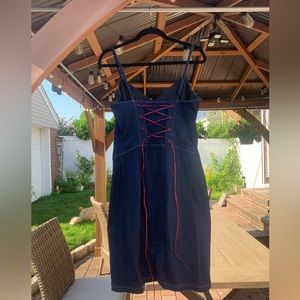 Shoshanna denim body-con dress with leather lacing